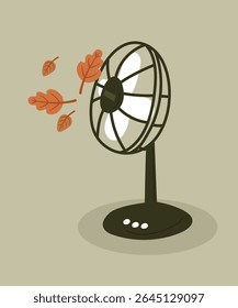  Flat Design Illustration with Fan at leaves Background