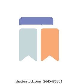 A flat design illustration features assorted bookmarks of varying colors, creating a modern and appealing icon. The composition is clean and striking.