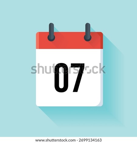 Flat design illustration features a calendar icon. The date is the seventh day, indicated in black numerals. Set against a soft blue background with subtle gradients.