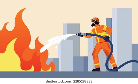 Ilustración de diseño plano con fuego de extinción de incendios.