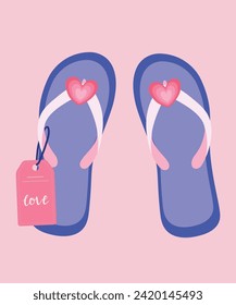 Flat Design Illustration with Flip Flops at Love, Sale Tag	