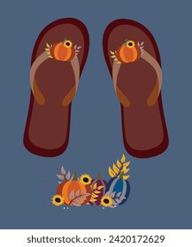 Flat Design Illustration with Flip Flops at Pumpkin	