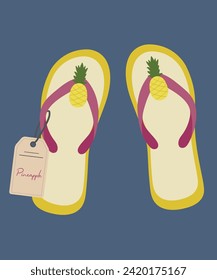 Flat Design Illustration with Flip Flops at Pineapple, Sale Tag	