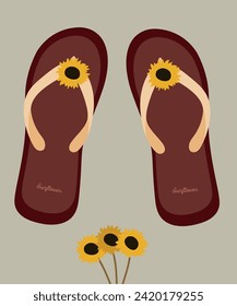 Flat Design Illustration with Flip Flops and Flower	