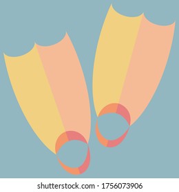 Flat design illustration flippers. Sign of swimming in the sea, diving. Sport equipment for holiday, scuba diving, competitions. Sport and outdoor item icon. EPS 10 vector isolated illustration