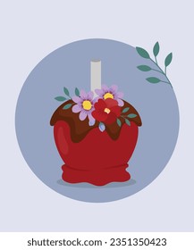 Flat Design  Illustration with Flowers  and  Apple Caramel