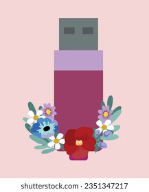 Flaches Design-Illustration mit USB-Blumen