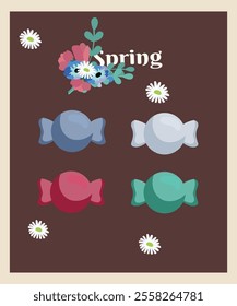 Flat Design Illustration with Four Sweet Candy at Spring Taste