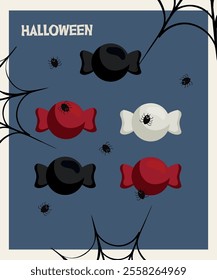 Flat Design Illustration with Four Sweet Candy at Halloween Taste
