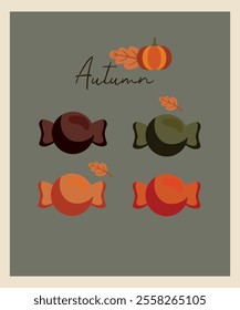 Flat Design Illustration with Four Sweet Candy at Autumn Taste