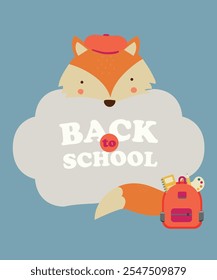 Flat Design Illustration with Fox at Banner Back To School
