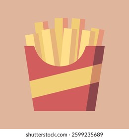 Flat design illustration of French fries in a red box, perfect for food icons, culinary apps, or restaurant designs.