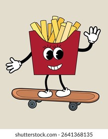 Flat Design Illustration with Fun French Fries and a Skateboard