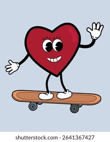 Flat Design Illustration with Fun Heart and a Skateboard