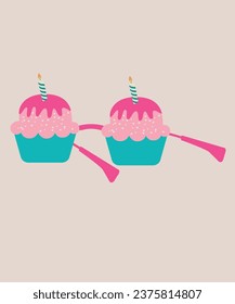 Flaches Design Illustration mit Brillen und Cupcake