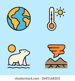 Flat design illustration of global warming and climate change with Earth, polar bear, and thermometer