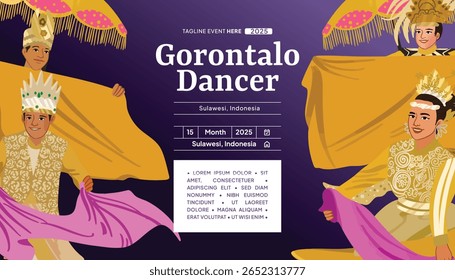 Flat Design Illustration of Gorontalo Traditional Dance in Indonesian Culture