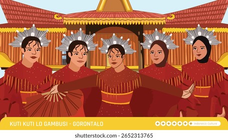 Flat design illustration of Gorontalos traditional dance from Indonesia