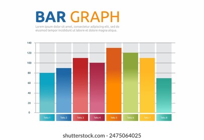 Flat Design Illustration of Gradient Bar Graph Chart Diagram for Business Data Report on Isolated Background