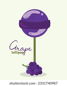  Ilustración de diseño plano Lollipop de uva