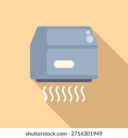 Ilustración de diseño plano de un aire acondicionado gris con flujo de aire fresco, aislado sobre un fondo beige