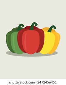 Flat Design Illustration at Green Bell Pepper and Red Bell Pepper,Yellow Bell Pepper