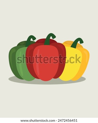 Flat Design Illustration at Green Bell Pepper and Red Bell Pepper,Yellow Bell Pepper