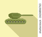 Flat design illustration of a green cartoon military tank isolated on a beige background