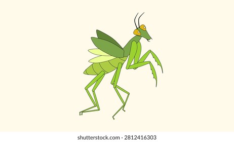 flat design illustration, green praying mantis