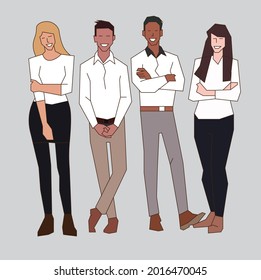 flat design illustration of group young people with white shirt