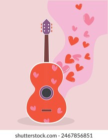 Flat Design Illustration with Guitar and Love Background