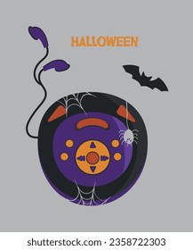  Flat Design Illustration with Halloween CD Player
