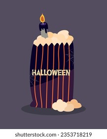 Flat Design Illustration with Halloween Popcorn