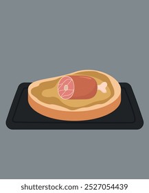 Flat Design Illustration with Ham at Bread and Cheese