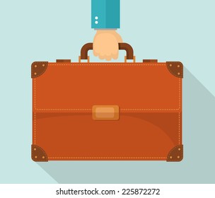 Flat design illustration. Hand carrying briefcase. Eps10