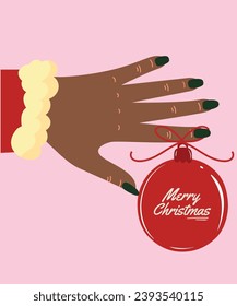 Ilustración de diseño plano con mano sosteniendo la bola de navidad de los cerezos
