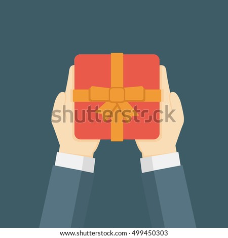Flat Design Illustration Of Hand Holding Gift Box