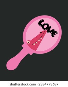 Ilustración de diseño plano con espejo de mano y cocodrilo, amor