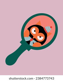  Ilustración de diseño plano con espejo manual y búho