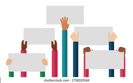 Flat design illustration of hands holding paper with copy space for text. Vector illustration of hands holding blank piece of paper for messages. 