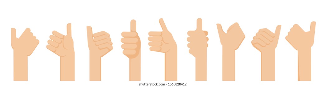 Ilustración de diseño plano de las manos mostrando el pulgar hacia arriba. Ilustración vectorial de las manos mostrando un ánimo positivo.