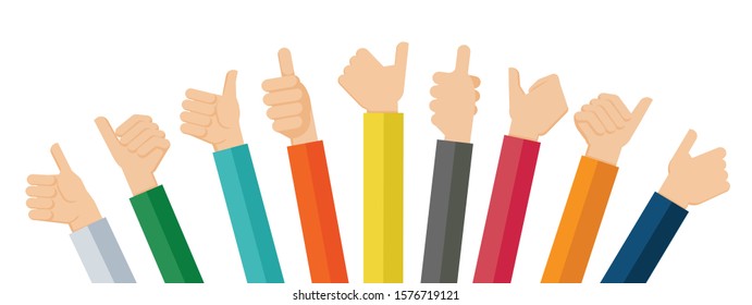 Flat design illustration of hands showing thumb up. Vector illustration of hands showing positive mood.