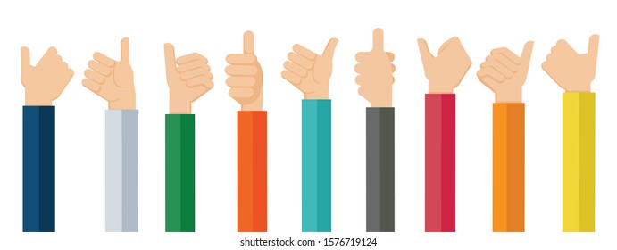 Flat design illustration of hands showing thumb up. Vector illustration of hands showing positive mood.