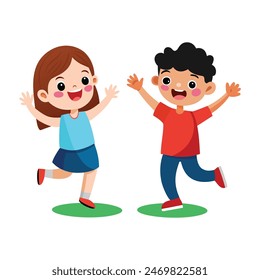 Flat Design Illustration, Happy Kids Celebrating