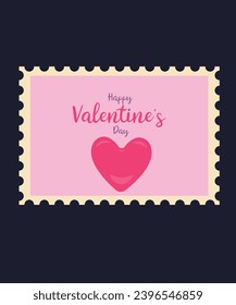 Flat Design Illustration with Happy Valentine's Day Heart at Stamp