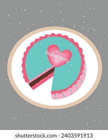 Flat Design Illustration with Happy Valentine's Day Cake Missing One Piece