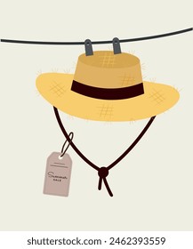 Flat Design Illustration at Hat Straw and Summer Sale Tag