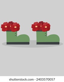 Flat Design Illustration with Hiking Boots and Flowers