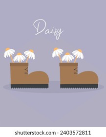 Flat Design Illustration with Hiking Boots and Daisy