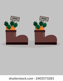  Flat Design Illustration with Hiking Boots and Carrots